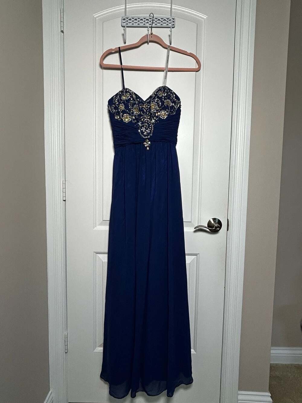 Bee Darlin Beaded Chiffon Prom Dress Blue Long Formal Evening Gown
